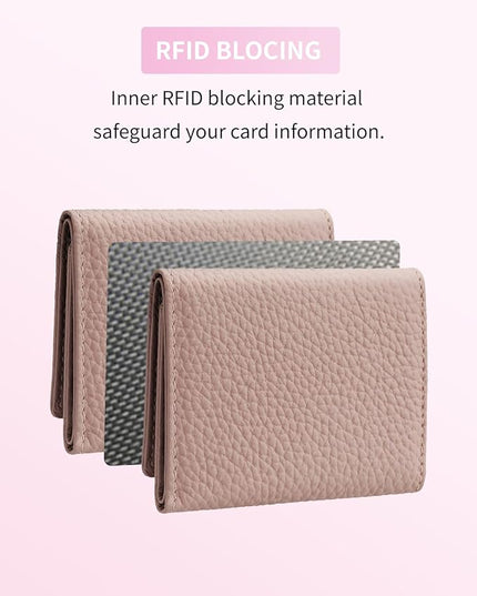 Plinvo Real Leather RFID Blocking Small Wallet for Women with Coin Pouch Trifold Mini Pocket Wallet with Cash Slot & Card Holders (Pink Mist)