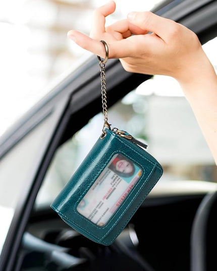 TFKGS Credit Card Holder for Women RFID Wallet Leather Womens Wallet with Zipper Blocking Keychain Card Accordion Wallets Gifts for Women Blue