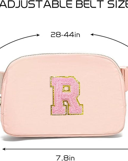 Gitus 6 7 8 9 10 Year Old Girl Gifts Belt Bag Fanny Pack Crossbody Bags with Initial Letter Patch Things for Teen Girls Easter Gifts for Girls Travel Essentials（Coral Pink-R）