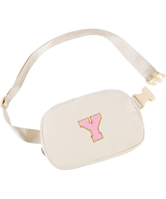 Glratn Initial Letter Fanny Pack for Girls,Patch Belt Bag,Toddler Crossbody Bags，Gifts for 3 4 5 6 7 8 9 10 11 37 Year Old Teens Kids,Christmas Graduation Gifts for Teen Girls ，(Beige-Y)