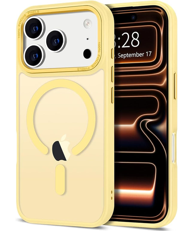 Hython Case for iPhone 17 Pro Max Case Magnetic Translucent Matte Phone Cases 6.9" [Compatible with MagSafe] Thin Slim Fit Shockproof Bumper Hard Protective Cover for Women Men Girls, Frosted Yellow
