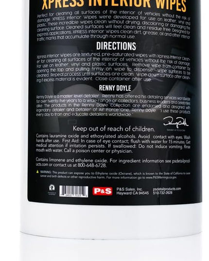 P&S - XPRESS Interior Wipes - Versatile All-in-One Cleaning Wipes for Leather, Vinyl, Plastic, and More - Safe for Vehicle Interiors and Exterior Surfaces (150 Count)