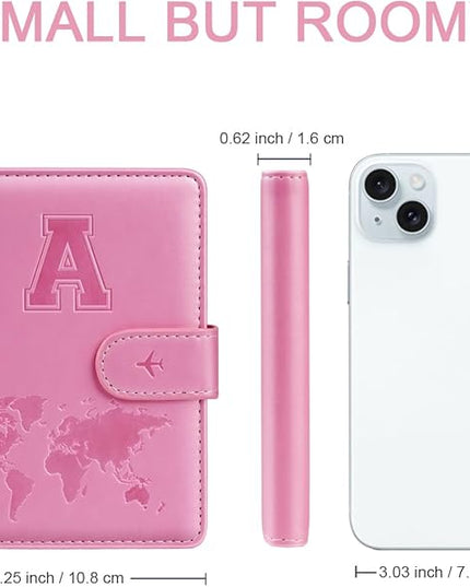 Passport Holder Cover Initail Letter A-Z Travel Wallet 3D Embossed Design RFID Blocking Card Holder Personalized Gift Passport Cover Wallet, Passport Book Holders for Women and Girls, Pink-A