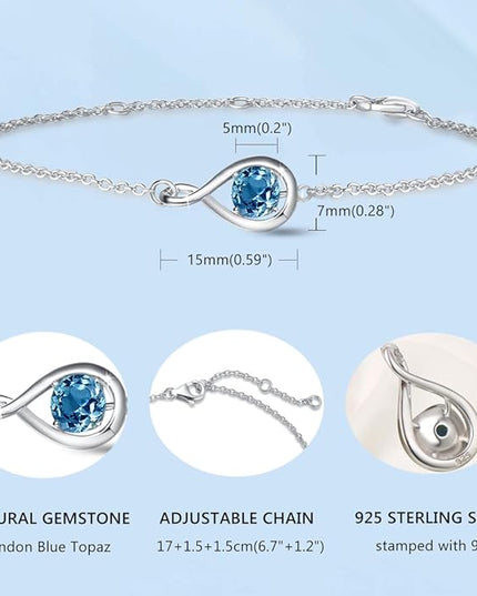 FANCIME Love Bracelet 925 Sterling Silver Infinity Birthstone Bracelets for Women Fine Jewelry Birthday Christmas Gifts for Her Mom Wife, Chain Length 6.7"+1.2" Extend