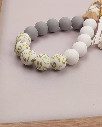 Phone Lanyard Silicone Beaded Phone Wrist Strap Cute Elastic Cell Phone Wristlet Chain Bracelet with 2 Tether Tab