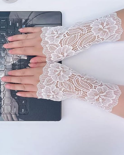 Women's Short Lace Gloves Fingerless for Driving Wedding Wrist Length Bridal Prom Gloves