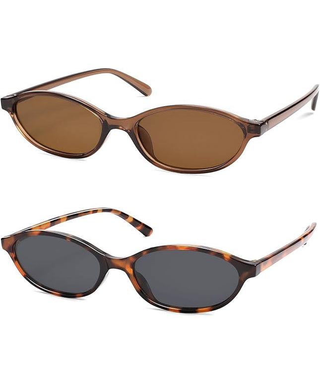 Retro Oval Cat Eye Sunglasses for Women Y2k Trendy Narrow Sunnies Designer Sun Glasses AR82253