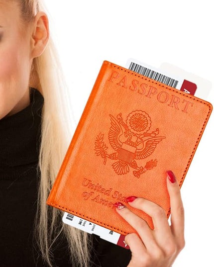 Passport and Vaccine Card Holder Combo, Passport Holder with Vaccine Card Slot, Passport Wallet, Passport Cover, Passport Case, Passport Holder for Women and Men(BA-Orange)