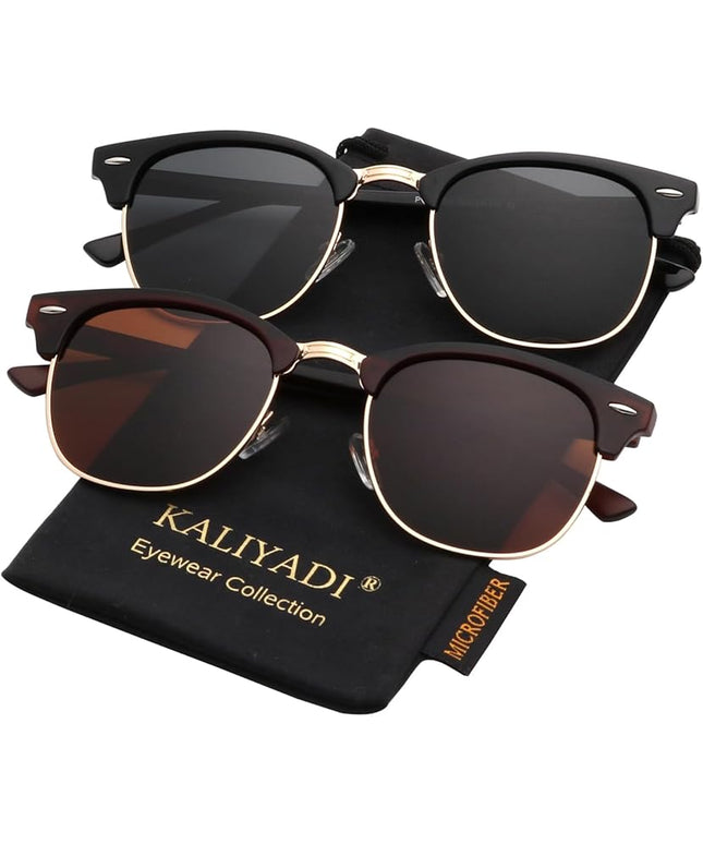 KALIYADI Polarized Sunglasses for Men and Women Semi-Rimless Frame Driving Sun glasses UV Blocking