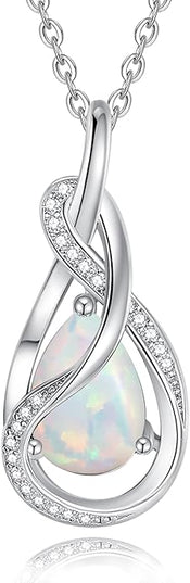 FANCIME TimelessTie Birthstone Necklace for Women White Gold Plated Sterling Silver Ribbon Design Jewelry Knot Pendant Fine Jewelry Gemstone Birthday Graduation Anniversary Christmas Gifts for Women Wife Mother Her