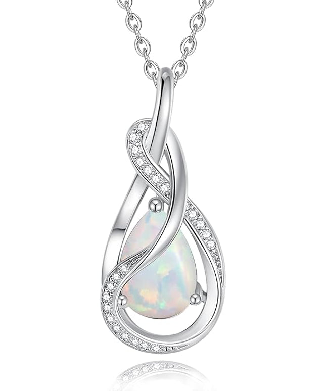 FANCIME TimelessTie Birthstone Necklace for Women White Gold Plated Sterling Silver Ribbon Design Jewelry Knot Pendant Fine Jewelry Gemstone Birthday Graduation Anniversary Christmas Gifts for Women Wife Mother Her