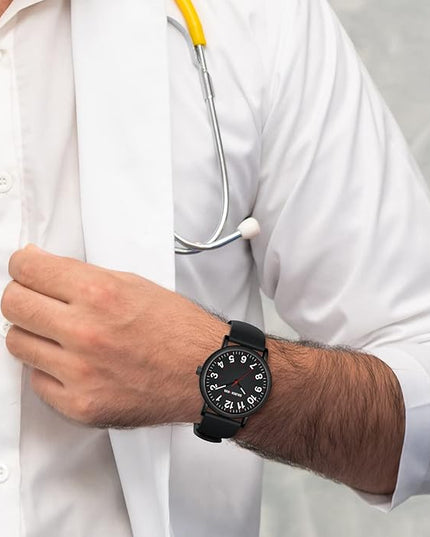 GOLDEN HOUR Waterproof Nurse Watch for Medical Professionals, Students Women Men - Military Time Luminouse Easy Read Dial, 24 Hour with Second Hand, Colorful Silicone Band