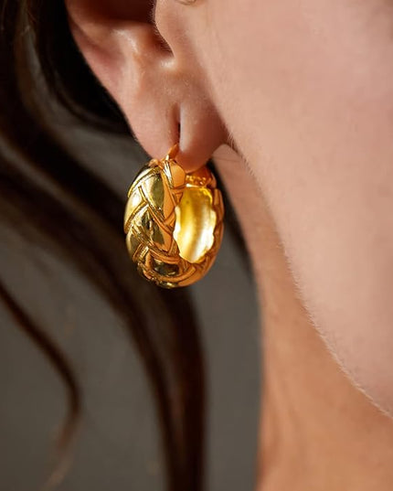 18K Gold Plated Chunky Hoop Earrings for Women Fashion Thick Gold Hoops Set Jewelry for Birthday Christmas Gifts