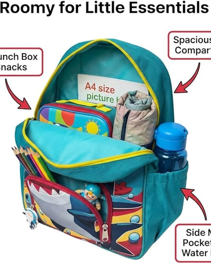 Kids Backpack for Boys and Girls, Kindergarten School Bag with Chest Strap (Blue Shark, 14 Inch)