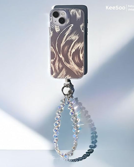 White Pure Shine Crystal Original Design Phone Charm with 2 Tether Tabs – Stylish, Durable, and Hands-Free Phone Chain – Compatible with iPhone, Samsung, Pixel & More