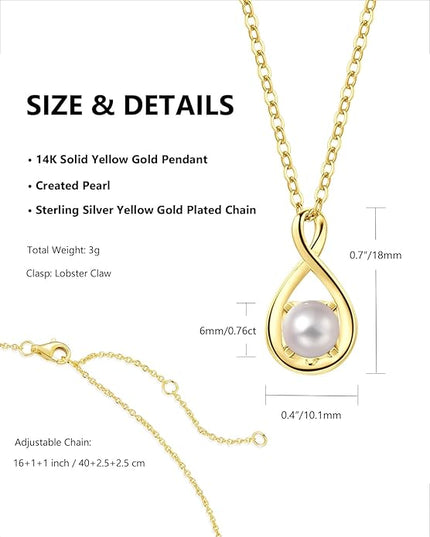FANCIME 14K Solid Gold Birthstone Pendant with Sterling Silver Chain Infinity Gemstone Necklace Fine Jewelry Anniversary Birthday Christmas Gifts for Women Wife Her