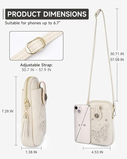 Small Crossbody Bags for Women, Lightweight Mini Cute Cell Phone Purse for Women with Tassel Shining Butterfly
