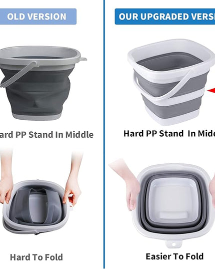 2 Pack Collapsible Buckets 5L 1.3Gallon Small Cleaning Bucket for Household Portable Plastic Bucket Outdoor Car Washing Tub Foldable Camping Beach Sand Water Pot Pail Space Saving Square Grey