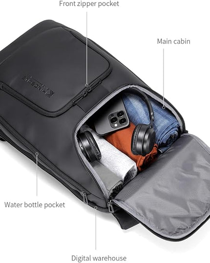 Kingsons Travel Backpack for Men, 19L Black Business Backpack with 15.6 Inch Laptop Compartment, Waterproof Polyester College Bookbag, Luggage Sleeve for Travel & Work