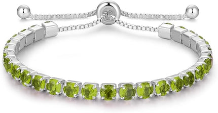Valentines Day Gifts Sterling Silver Birthstone Tennis Bracelets for Women 4mm Tennis Bolo Bracelet Fashion Jewelry Birthday Gifts for Women Wife Mom Her | Adjustable Size 9"