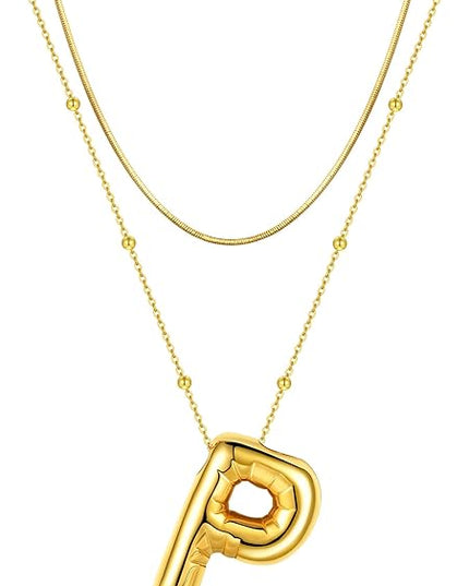 LUCA SMITH Initial Necklaces for Women, Dainty Balloon Bubble Letter, Name Letter Alphabet Pendant Layered Choker Chain Jewelry Gift