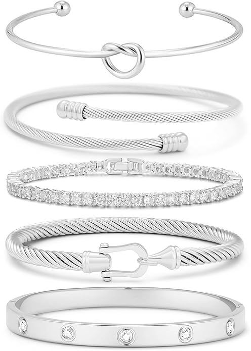 18 K Gold Plated Love Bangle Bracelet Stack Cuff Jewelry for Women Jewelry Set for Women Gift with Box