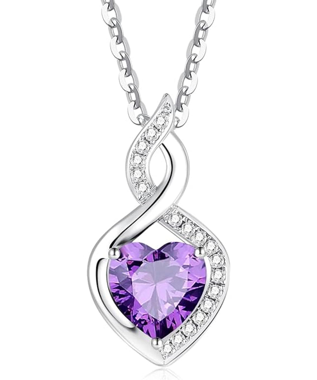 FANCIME 14K Solid White Gold Heart Birthstone Necklace with Diamond Pendent Birthday Gifts for Mom Women, Sterling Silver Chain 16" + 2" Extender