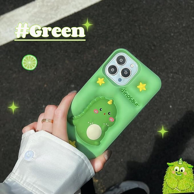 Dinosaur Case Compatible with iPhone 16,Cute 3D Cartoon Green Dinosaur Decompression Funny Kawaii Soft Silicone Gel Drop Protection Cover for Women Girls