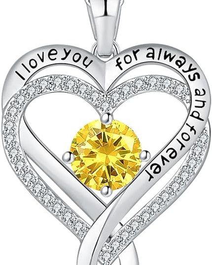 Jewelry for Women Wife Infinity Heart Birthstone I Love You Necklace S925 Anniversary Women Necklaces for Her Wife Birthday Gift Ideas, Birthday Present for Girlfriend Mom Daughter Sterling Silver