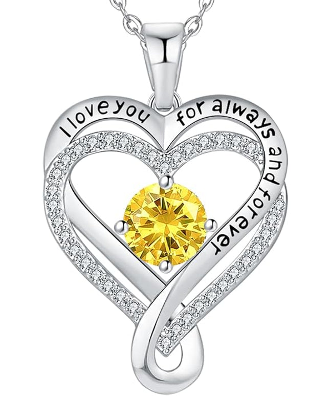 Jewelry for Women Wife Infinity Heart Birthstone I Love You Necklace S925 Anniversary Women Necklaces for Her Wife Birthday Gift Ideas, Birthday Present for Girlfriend Mom Daughter Sterling Silver