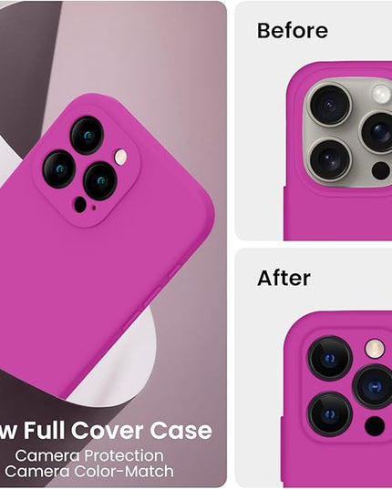 FireNova Designed for iPhone 16 Pro Case, Silicone Upgraded [Camera Protection] Phone Case with [2 Screen Protectors], Soft Anti-Scratch Microfiber Lining Inside, 2024, Dark Fuchsia