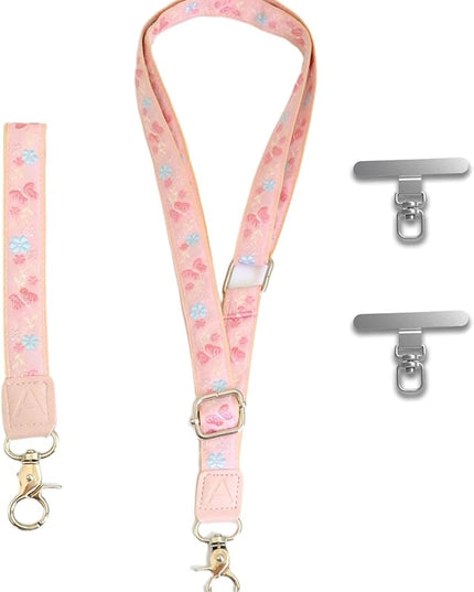LEMEDE Wrist Keychain and Adjustable Phone Lanyard, Silver Hook Phone Crossbody Strap with 360° Rotating Phone Pads