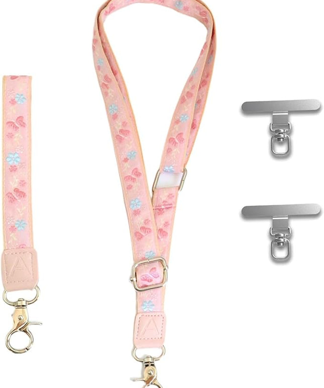 LEMEDE Wrist Keychain and Adjustable Phone Lanyard, Silver Hook Phone Crossbody Strap with 360° Rotating Phone Pads