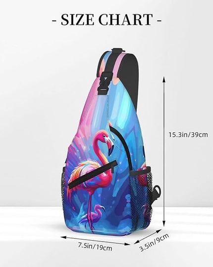 Animal Face Sling Bag Crossbody Bags Chest Bag Backpack for Travel Running and Hiking for Men Women Colorful Flamingos