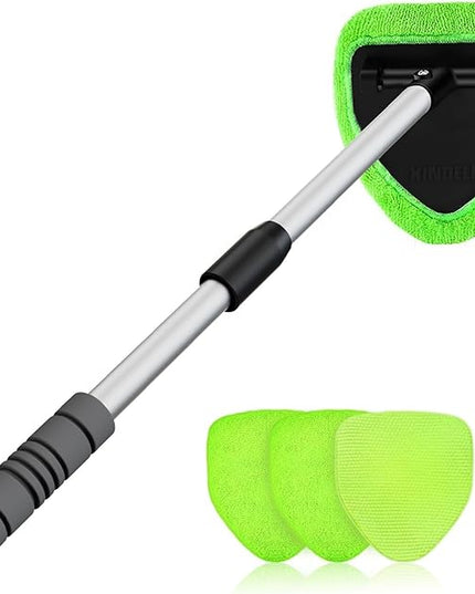XINDELL 29-inch Windshield Cleaner Tool – Car Interior Window Cleaning Kit with Extended Long Handle & 4 Microfiber Pads, Auto Wiper Windshield Brush for Car, Trucks, SUVs, RVs & Home