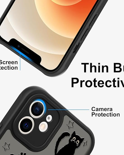 Cute Magnetic Case for iPhone 12 Case [ Compatible with MagSafe ] with Black Cat Cats Pattern Design for Women Girls Boys, Soft Bumper Hard Back Kawaii Animal Protective Phone Cover