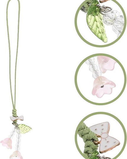 2Pcs Flower Tulip Bow Phone Strap Key Chain for Women Teens, Small Wrist Lanyard Cell Phone Charm Decoration, Orange Color for Mobile and Car Accessories