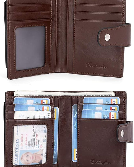 BOSTANTEN Women Leather Wallet RFID Blocking Small Bifold Zipper Pocket Wallet Card Case Purse with ID Window