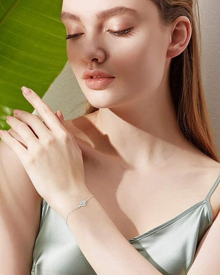 FANCIME Love Bracelet 925 Sterling Silver Infinity Birthstone Bracelets for Women Fine Jewelry Birthday Christmas Gifts for Her Mom Wife, Chain Length 6.7"+1.2" Extend