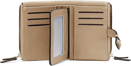AOXONEL Women's Wallets Leather Wallets for Women Rfid Small Ladies Wallet Billfolds for Women,Trifold Mini Wallets for Women with Double Zipper Coin Pocket (Apricot)