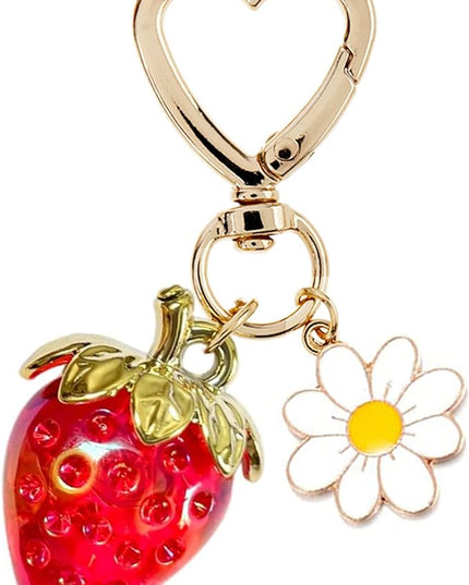 Agromusk Cute Strawberry Keychain,Bag Charms,Kawaii Heart Flower Daisy Key chains Accessories Decor for Girls Purse Gift