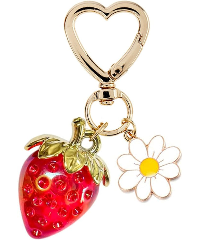 Agromusk Cute Strawberry Keychain,Bag Charms,Kawaii Heart Flower Daisy Key chains Accessories Decor for Girls Purse Gift