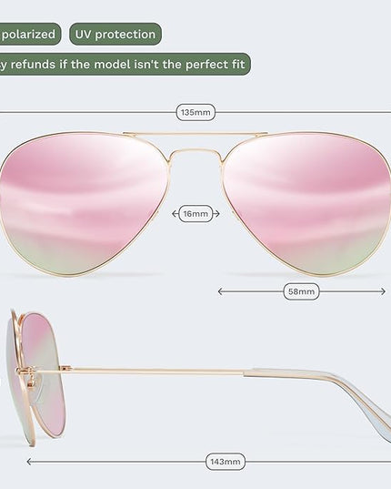 livho Sunglasses for Men Women Aviator Polarized Metal Mirror UV 400 Lens Protection (Rose Gold)