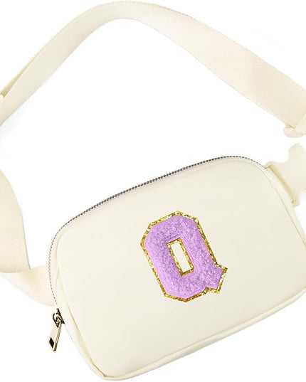 Gitus Gifts for 8 9 10 11 12 Year Old Girls Belt Bag Fanny Pack Crossbody Bags with Initial Letter Patch Cute Stuff Birthday Gifts for Teen Girls Women Personalized Trend Stuff (Ivory-Q)
