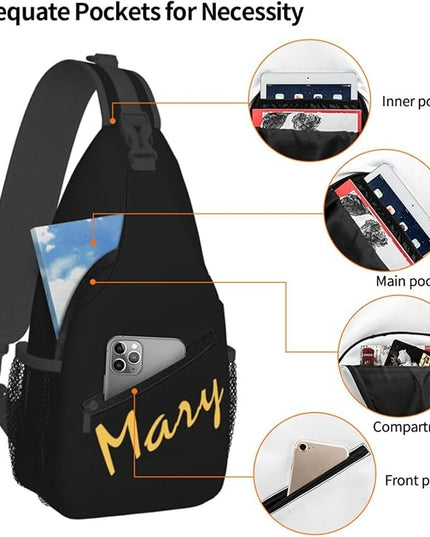 Our Lady of Guadalupe Sling Bag Crossbody Bags Clovers Chest Bag for Travel Hiking for Men Women Golden Mary 1