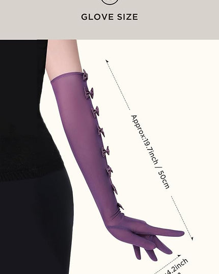 BABEYOND Lace Gloves for Women - Princess Gloves Long Stretchy Bow Mesh Tulle Sheer for Costume Opera Party