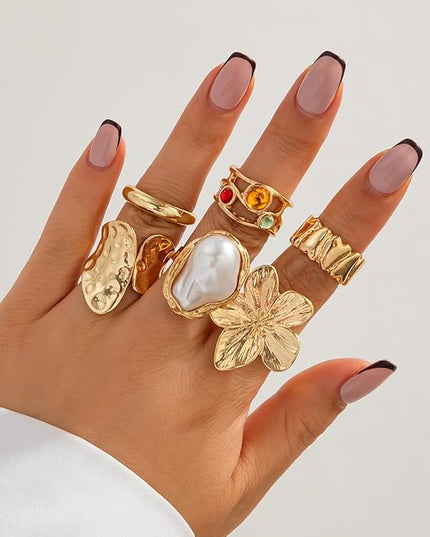 Chunky Rings for Women Adjustable Thick Rings Set Trendy Statement Stackable Ring for Women Chunky Jewlery Irregular Dome Flower Finger Knkuckle Thumb Ring