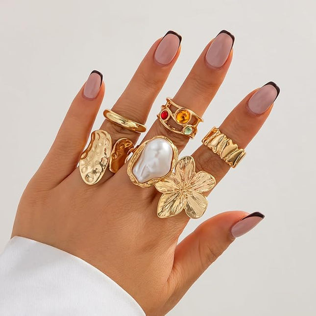 Chunky Rings for Women Adjustable Thick Rings Set Trendy Statement Stackable Ring for Women Chunky Jewlery Irregular Dome Flower Finger Knkuckle Thumb Ring