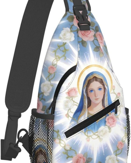 Our Lady of Guadalupe Sling Bag Crossbody Bags Clovers Chest Bag for Travel Hiking for Men Women Flower Mary 9