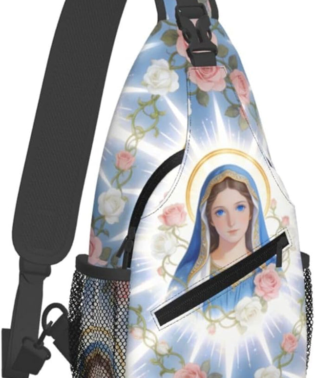 Our Lady of Guadalupe Sling Bag Crossbody Bags Clovers Chest Bag for Travel Hiking for Men Women Flower Mary 9